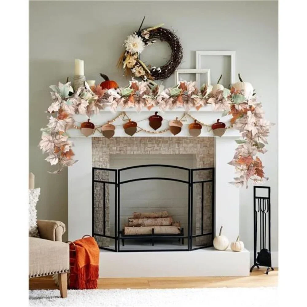 2 Pack Fall Maple Leaf Vine, 5.9Ft/Piece Hanging Garland White Autumn Foliage